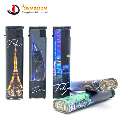 Dongyi 2025 OEM 77mm Disposable DIY-pattern Windproof Lighters Cigar Smoking Electric Custom Logo Gas Cigarette Lighter