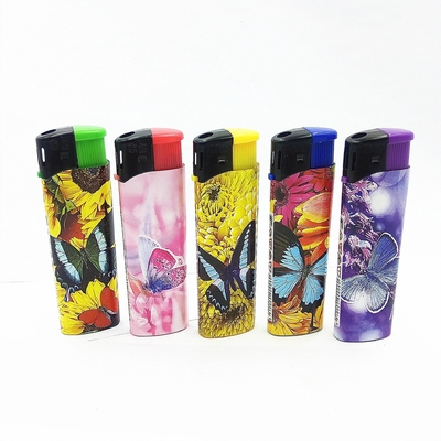 Wholesale Europe Child Resistance Refillable Colorful Wrapped Label Black Windcap Electronic Lighter