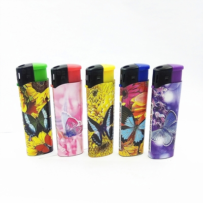 Wholesale Europe Child Resistance Refillable Colorful Wrapped Label Black Windcap Electronic Lighter